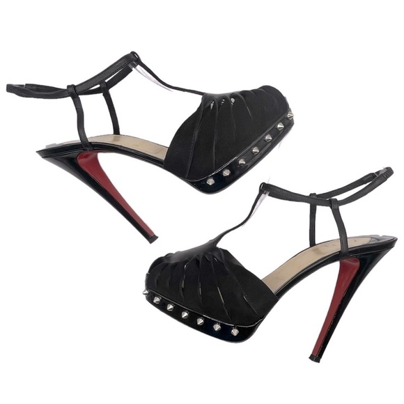 CHRISTIAN LOUBOUTIN Zigounette 140 Spike Accent T-Strap Heels Size 38EU 8US - Picture 6 of 16